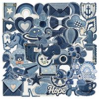 50 autocollants décoratifs transparents en denim bleu, brodés, créatifs, en forme de patch en tissu
