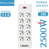 Multiprise électrique EU 3 voies/5 voies/10 voies avec chargeur USB Type C et interrupteur, pour bureau