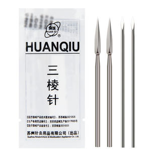 Aiguilles réutilisables non stériles en acier inoxydable à trois tranches, 10 pièces/sac, pour la ponction sanguine en TCM - Product Image 1