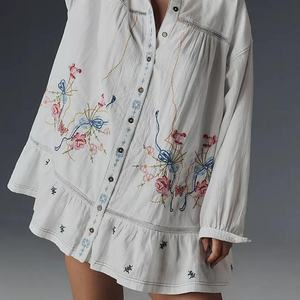 Robe d'été pour femmes en coton 100% sur mesure OEM, sans manches, broderie florale, mini robe en coton, robe décontractée pour femmes - Product Image 6