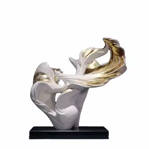 Arte astratta moderna bianco e oro Splash resina frp scultura per decorazione di nozze statuette regali e artigianato camera interna