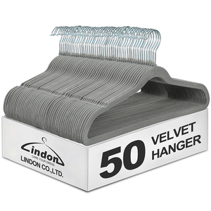 Lindon Fluwelen Hanger 50 Pack Ruimte Te Besparen Anti-Slip Gevoerde Gevlokte Witte Zwart Fluwelen <span class=keywords><strong>Hangers</strong></span> Voor Doek - Product Image 1