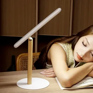 अध्ययन डेस्क के लिए लकड़ी का लचीला स्पर्श डाइमिंग चुंबकीय टेबल लैंप-न्यूनतम ऊर्ध्वाधर बेडरूम आंख सुरक्षा