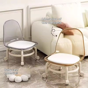 Chaise pivotante à roulettes silencieuses, dossier transparent en acrylique, tabouret bas avec roulettes, tabouret populaire pour changer de chaussures - Product Image 2