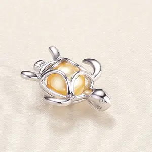 Wholesale 925 Sterling silver cage mountings tortoise design wish pearl cage pendant mount for pearl