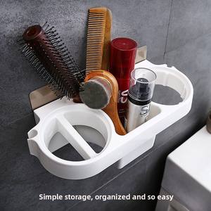 Étagère murale adhésive sans trace en plastique pour la cuisine et la salle de bain, organisateur de sèche-cheveux à deux niveaux, support sans perçage - Product Image 3