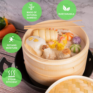 Cestello per Cottura a Vapore Newell Eco-Friendly in Bambù da 10 Pollici con Coperchio, Capacità 6L, 2 Livelli, per Ravioli, Dim Sum e Pane al Vapore - Product Image 4