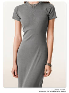 Abito Lungo Maxi Semplice 2026, T-Shirt Lunga con Spacco, Casual Estivo, Aderente, Tinta Unita, in Cotone per Donne - Product Image 6