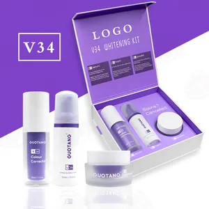 Wholesale OEM Purple Toothpaste 3 in 1 V34 Colour Corrector Teeth Whitening Kit With V34 Foam Powder