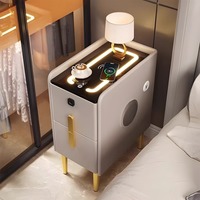 Table de chevet intelligente en bois avec haut-parleur Bluetooth, design convertible, utilisation hôtelière, petite lampe LED, port USB, charge sans fil, lecteur d'empreintes digitales