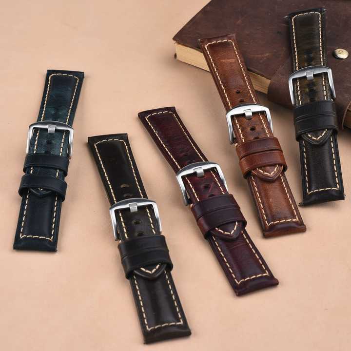 Cinturino Orologio Vintage In Vera Pelle Cerata – Fatto A Mano 18/20/22/24/26mm Unisex