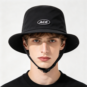 Sombrero de Surf de Nailon Negro UPF50+, Resistente al Agua, de Secado Rápido, con Ala Ancha, Gorra para Deportes Acuáticos con Correa para la Barbilla para la Playa - Product Image 1