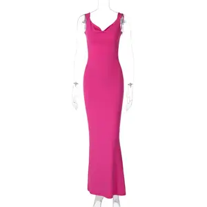 Elegant 2024 Spring Sleeveless Cami Backless Bowknot Dress Bodycon Sexy Package Hip Maxi Dress For Women Lady