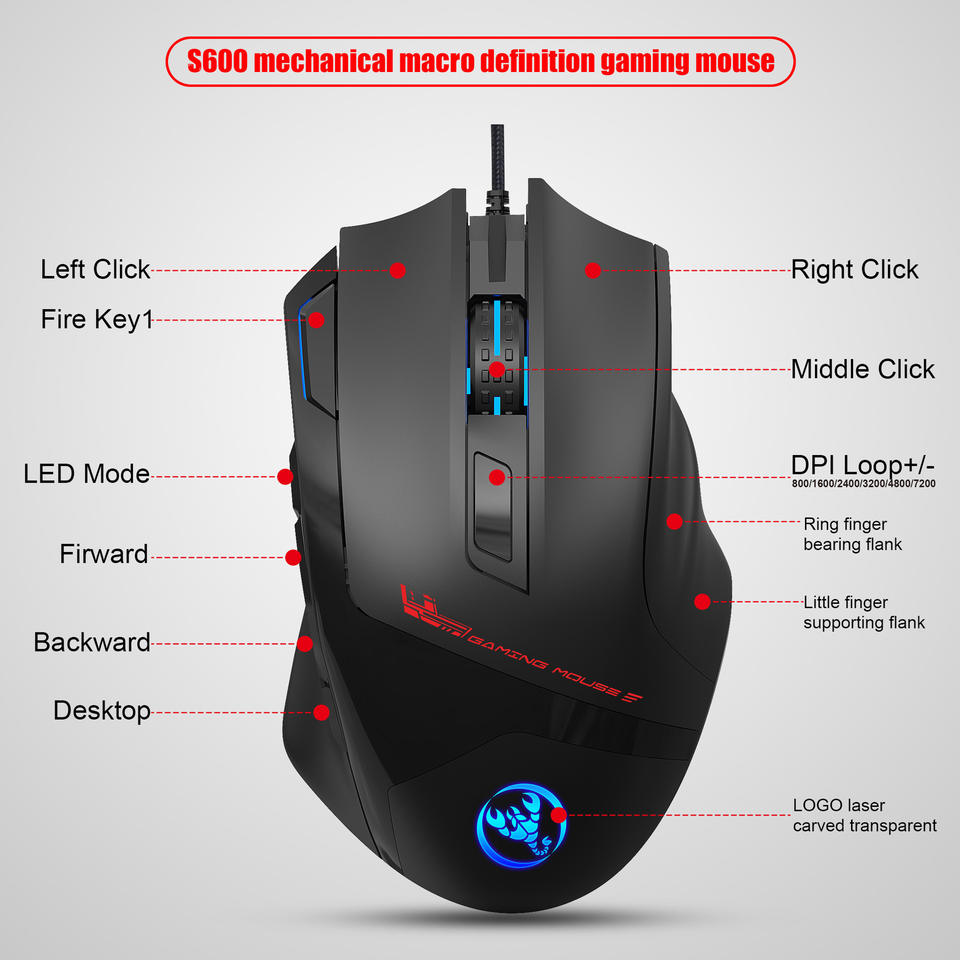 Mouse S600 S600 USB Computer Mouse - Gaming RGB Mouse with 7200DPI