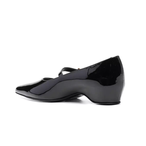 Sandales à talons compensés bas pour femmes, à bride moyenne, en cuir verni, talons carrés classiques, à boucle, escarpins à bout pointu - Product Image 3