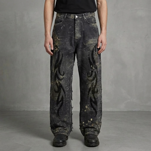 Pantalones Vaqueros OEM 2026, Fabricante de Jeans Personalizados, Corte Holgado, Estampados, Rotos, de Pierna Recta para Hombre - Product Image 5