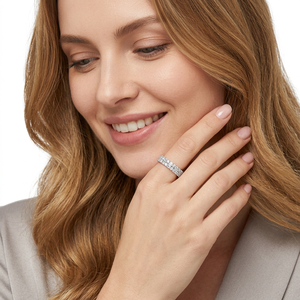 Bagues de mariage tendance en argent sterling 925 plaqué rhodium pour femme, avec zircone cubique taille baguette, double rangée, empilables, bague de promesse - Product Image 5