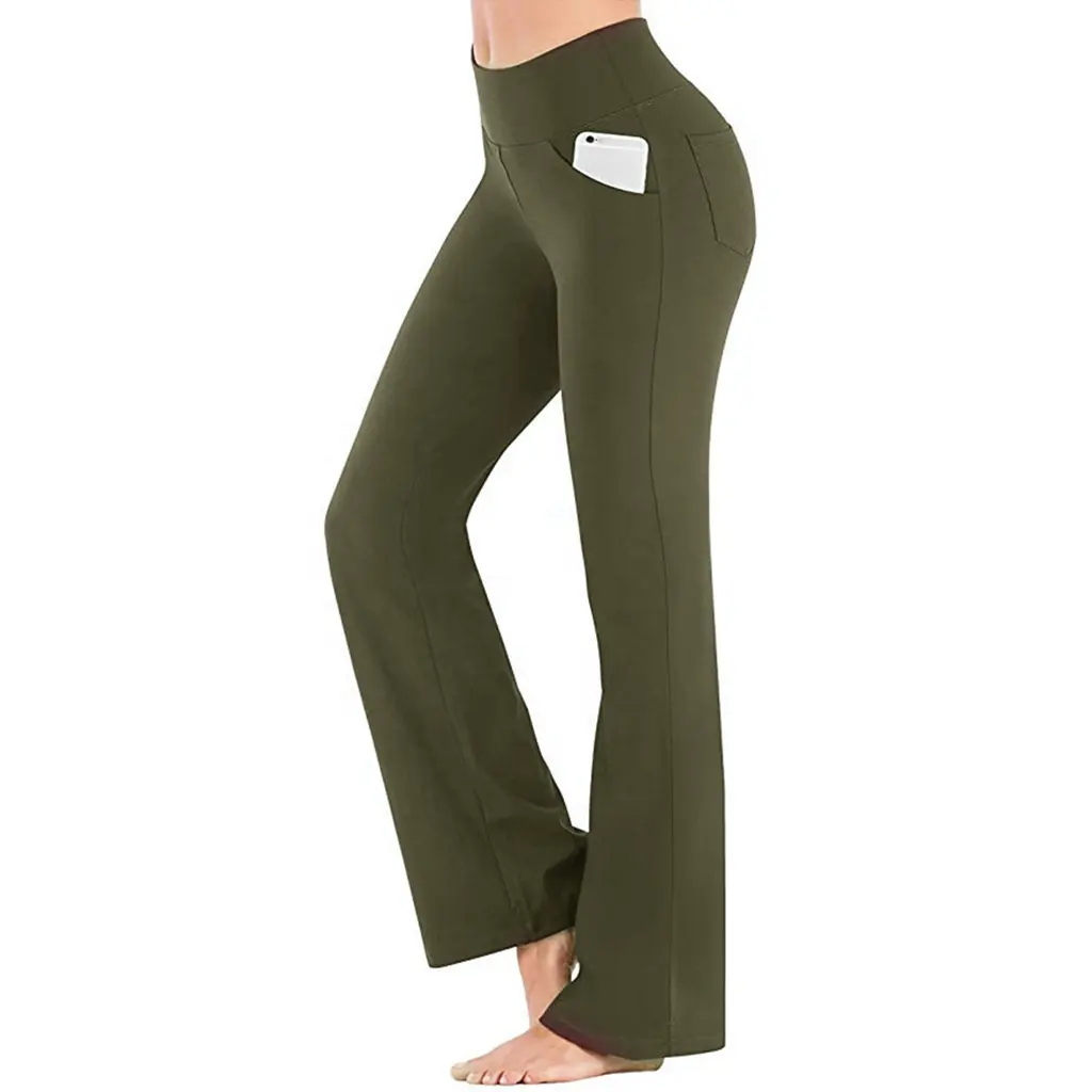Wholesale Solid Color Bootcut Yoga Pants Women High Waist Flare Workout Yoga Pants With Pockets