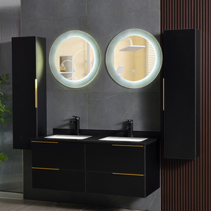 Lavabo de <span class=keywords><strong>baño</strong></span> doble <span class=keywords><strong>y</strong></span> gabinete lateral <span class=keywords><strong>y</strong></span> espejo redondo inteligente para tocador de <span class=keywords><strong>baño</strong></span> en Europa - Product Image 2