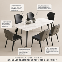 Ensemble de table à manger contemporaine en pierre frittée brillante pour 6 personnes avec bord carré bombé, meubles de salle à manger pour maison, villa, hôtel