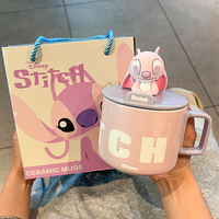 Mug en céramique à motif de dessin animé avec couvercle et poignée, tasse à café et à lait personnalisée pour le bureau, l'école et les cadeaux