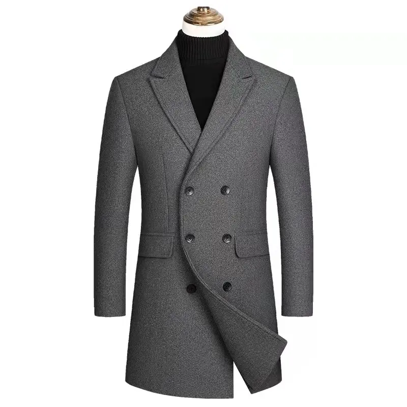 Autumn and winter woolen overcoat men's business casual double breasted medium length lapel coat