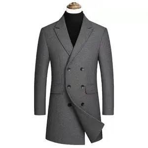 Autumn and winter woolen overcoat men's business casual double breasted medium length lapel coat