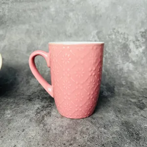 Sunka yeni tasarım 12oz kabartmalı bardak özel dayanıklı seramik kahve kupa için süblimasyon
