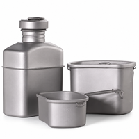 Ensemble de cuisine de camping en titane 1000ml+400ml+750ml, bouteille d'eau portable et kit de vaisselle pour l'extérieur, équipement léger en titane pur