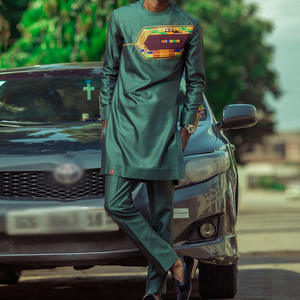 Costume Dashiki pour <span class=keywords><strong>homme</strong></span> en polyester, style ethnique africain <span class=keywords><strong>moderne</strong></span>, respirant, avec décoration en dentelle, coupe ample, pour occasions spéciales - Product Image 2