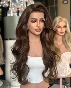 Parrucca Frontale in Pizzo con Onde Morbide da 26 Pollici, 100% <span class=keywords><strong>Capelli</strong></span> Umani, Marrone Naturale, Pre-Piumata con Attaccatura Naturale, Senza Colla, per <span class=keywords><strong>Donna</strong></span> - Product Image 4