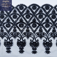 Bordure en dentelle noire perlée de style moyen-oriental, brodée de sequins, en maille, pour la décoration des robes Abaya et Kaftan