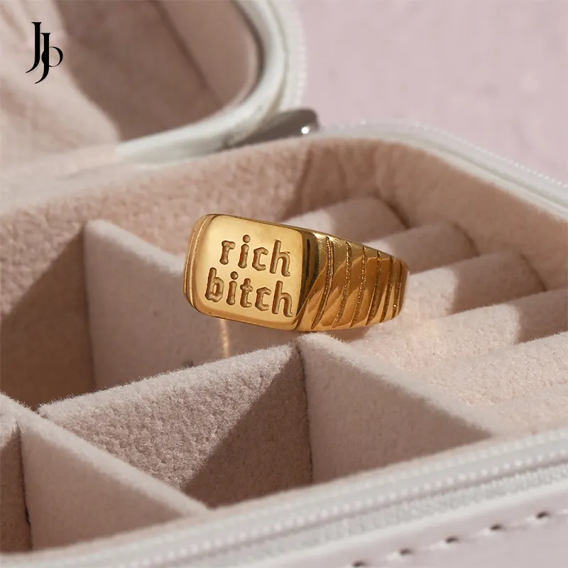JOJO Fashion 2023 Insta Hot Sale Personalized Rich Bi Stainless Rings 18k Gold Plated Statement Finger Ring Women