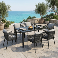 Ensemble de salle à manger d'extérieur moderne 7 pièces, design KD, mobilier de jardin en rotin, table en verre trempé 5 mm, structure en acier, résistant aux intempéries