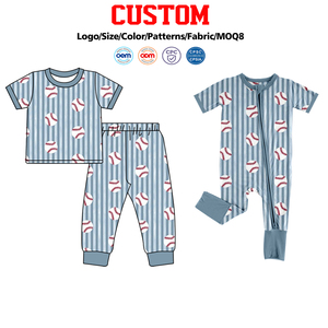 Conjuntos de Pijama y Ropa de Bebé para Niños Pequeños, Estilo Béisbol con Rayas, de Seda de Leche, Personalizados, Venta al Por Mayor - Product Image 1