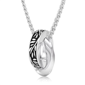Premium Interlocking <b>Ring</b> Necklace Design <b>Men</b> Vintage Engraved Detailing <b>Black</b> Oil-drip Accents Two Circle Pendant Necklace - Product Image 4