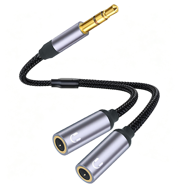 3.5mm 1-to-2 Headphone Splitter Audio Cable Factory Customized Nylon Braided 2 in 1 Audio Adapter for Computer Headphone Speaker