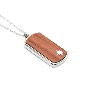 Designer Jewelry 316L Stainless Steel Star Real Wood Rectangle Pendant Necklace for Business Men