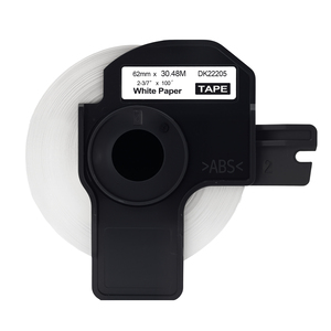 Rollo de Papel Compatible con Orison de 62 mm x 30,48 m, Negro sobre Blanco, Térmico DK 22205 DK-2205, Cinta de Etiquetas para <span class=keywords><strong>Impresora</strong></span> Brother <span class=keywords><strong>QL</strong></span>-<span class=keywords><strong>800</strong></span> - Product Image 1