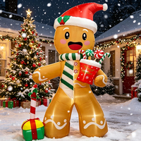 Omino di Pan di Zenzero con Cappello da Babbo Natale, Luci LED, Alto 2,4 Metri, Scatola Regalo Gonfiabile Marrone, Decorazione Natalizia da Giardino