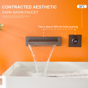 <span class=keywords><strong>Rubinetto</strong></span> <span class=keywords><strong>Miscelatore</strong></span> da Bagno a Cascata Quadrato in Ottone, Montaggio a Parete, Design Creativo Grigio Pistola, per Lavabo Sanitario - Product Image 2
