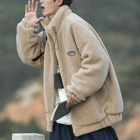 Veste d'hiver personnalisée pour homme, style japonais-coréen, en velours épais, coupe-vent, ample, tendance, col montant, avec logo sur le devant