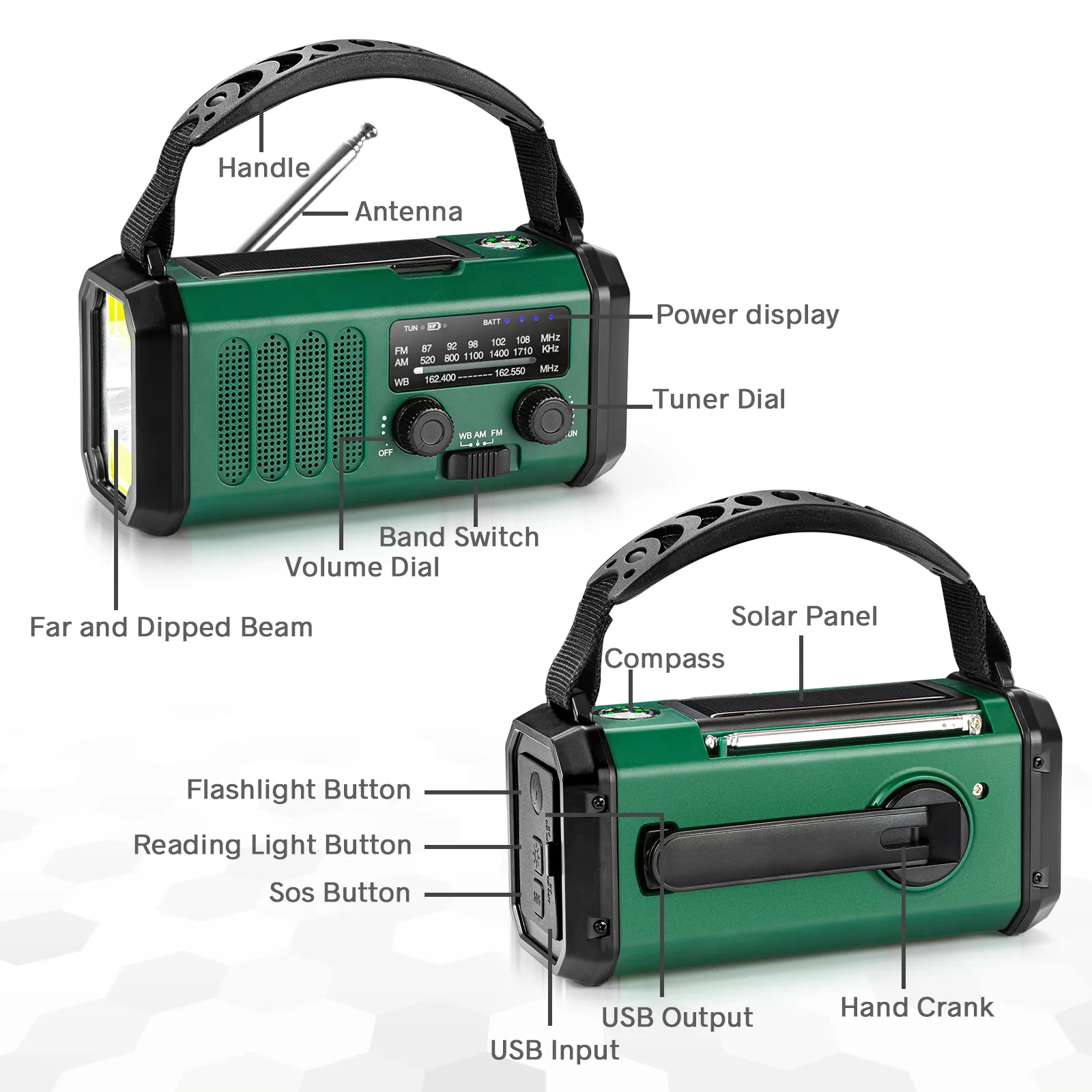 Radio météo Lampe de poche à énergie solaire FM AM Camping en plein air ou radio à domicile pour les amateurs de plein air