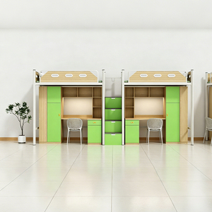 Lit superposé en métal pour dortoir avec bureau intégré et armoire de rangement, lit mezzanine pour étudiants, mobilier pour dortoir scolaire, auberge de jeunesse, appartement du personnel - Product Image 3