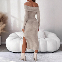 Robe longue en maille moulante à épaules dénudées et dos nu, coupe ajustée, manches longues, collection automne/hiver 2026, pour l'exportation, style européen et américain, vêtements de maternité