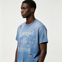 T-shirt personnalisé Kornit DTG avec impression typographique audacieuse, tissu déchiré, streetwear pour hommes, échantillon OEM gratuit