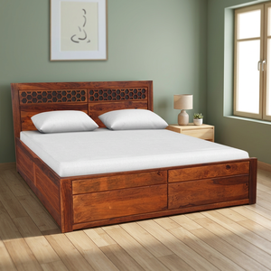 Traditional Solid Teak Wood Durable Storage <b>Platform</b> Canopy <b>Bed</b> <b>Frame</b> Drawers Luxury Bedroom Furniture Manufacturer Supplier - Product Image 2