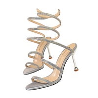 Sandales ouvertes pour femme Rome, sexy, à lanières serpentines, talons aiguilles de 8 cm, respirantes, style cheville, escarpins de bal et de mariage, tendance