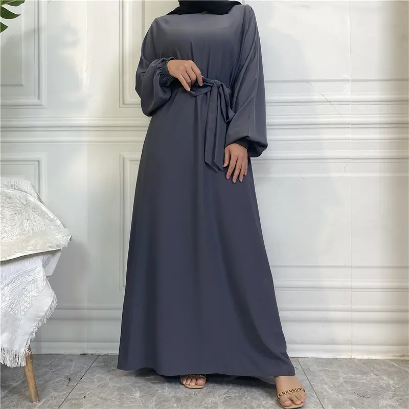 Newest NIDA Material Elastic Cuffs Solid Color Band Pocket Abaya Long Dress Muslim Islamic Clothing Casual