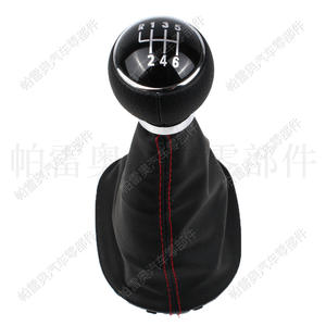 Poignée de levier de vitesse Volkswagen 6 vitesses en cuir avec surpiqûres rouges, design ergonomique pour Passat B6 Caddy - Product Image 2